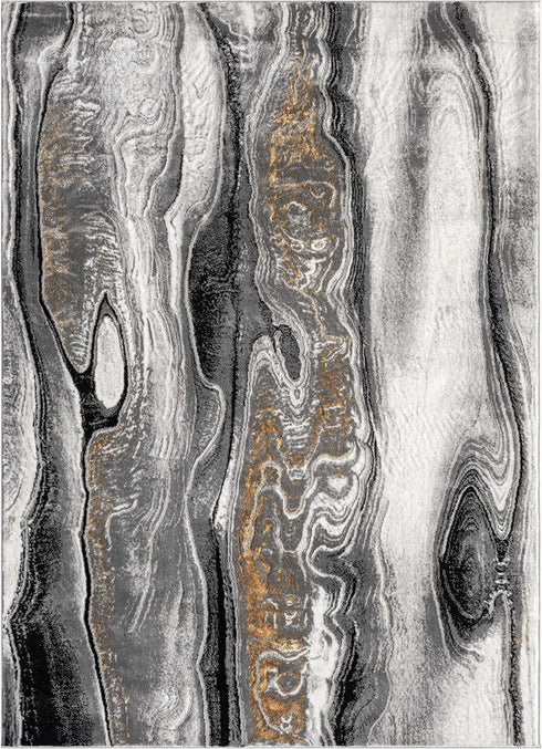 Grey, White, Gold Modern Abstract Area Rug