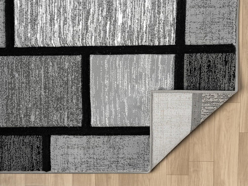 Black, Grey, and Multicolor 3D Carved Modern Area Rug