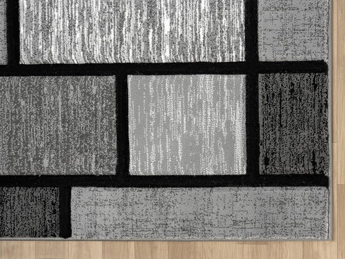 Black, Grey, and Multicolor 3D Carved Modern Area Rug