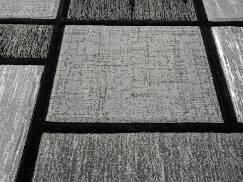 Black, Grey, and Multicolor 3D Carved Modern Area Rug