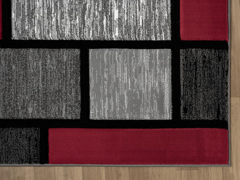 Black, Grey, and Multicolor 3D Carved Modern Area Rug