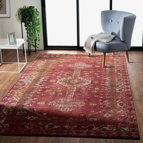 Deep Red Traditional Area Rug