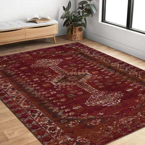 Deep Red Traditional Area Rug