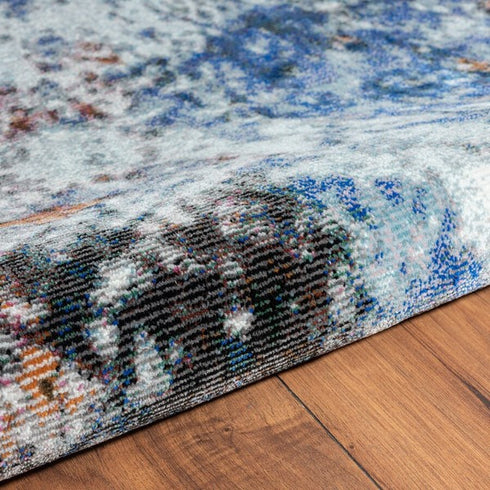 Blue and White Abstract Ocean Area Rug