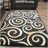 Black, Beige, and Gold Circle Swirls Abstract Area Rug