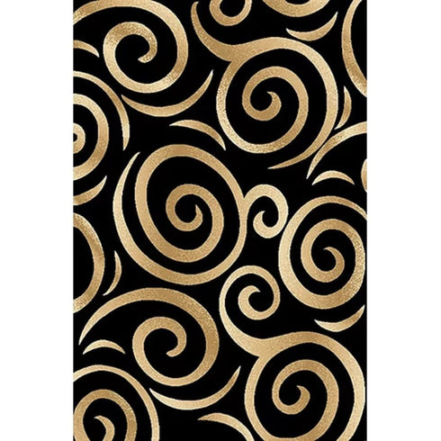 Black, Beige, and Gold Circle Swirls Abstract Area Rug
