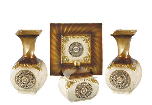 Adore the Decor™ Gold and Brown Sparkled Four Piece Ceramic Vase Accessory Set - 13"