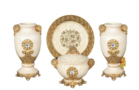 Adore the Decor™ Beige and Gold Diamond Four Piece Ceramic Vase Accessory Set - 13"