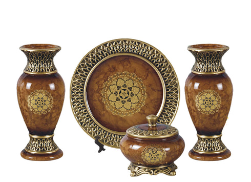 Adore the Decor™ Brown and Gold Four Piece Ceramic Vase Accessory Set - 13"