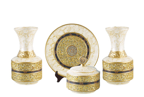 Adore the Decor™ Gold and Beige Sparkled Four Piece Ceramic Vase Accessory Set - 13"