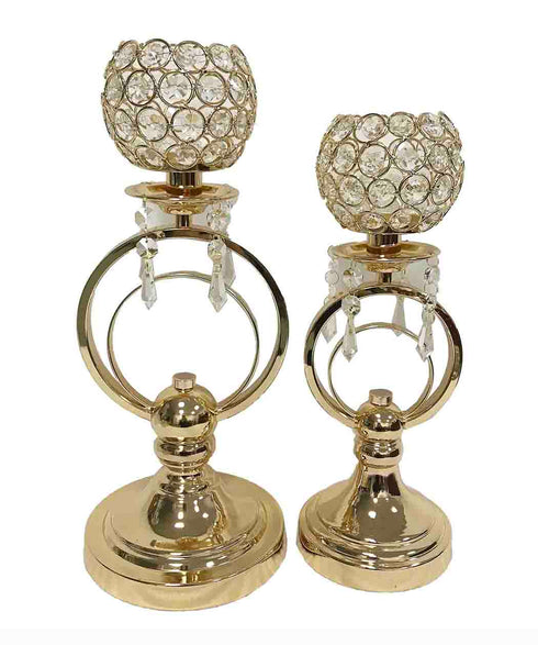 Adore the Decor™ 2 Piece Gold Crystal Beaded Candle Holder Set