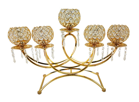Adore the Decor™ 5 Arm Gold Crystal Beaded Candelabra - 14"