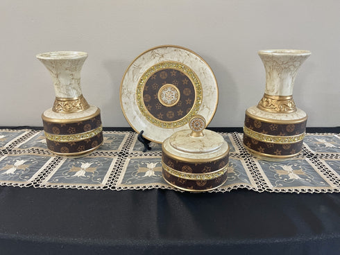 Adore the Decor™ Beige, Gold, and Brown Sparkled Four Piece Ceramic Vase Set - 10"