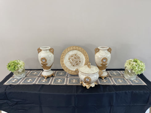 Adore the Decor™ Beige and Gold Diamond Four Piece Ceramic Vase Accessory Set - 13"