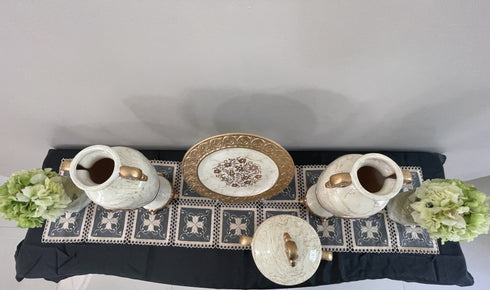 Adore the Decor™ Beige and Gold Diamond Four Piece Ceramic Vase Accessory Set - 13"