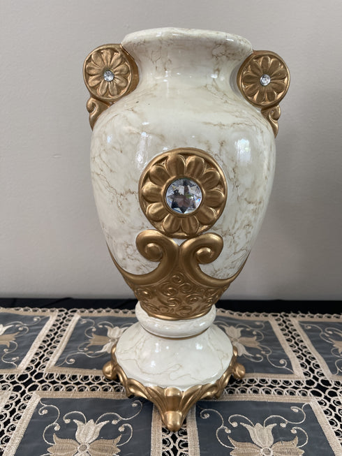 Adore the Decor™ Beige and Gold Diamond Four Piece Ceramic Vase Accessory Set - 13"