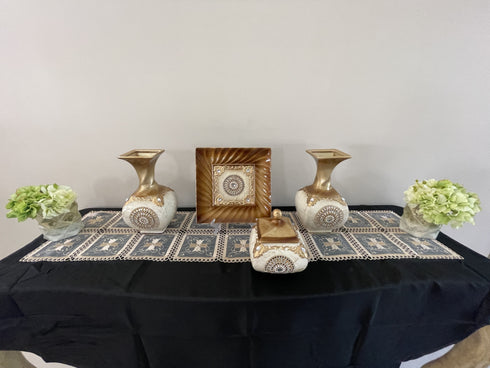 Adore the Decor™ Gold and Brown Sparkled Four Piece Ceramic Vase Accessory Set - 13"