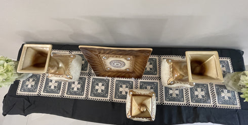 Adore the Decor™ Gold and Brown Sparkled Four Piece Ceramic Vase Accessory Set - 13"