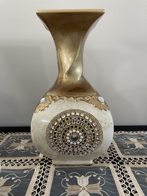 Adore the Decor™ Gold and Brown Sparkled Four Piece Ceramic Vase Accessory Set - 13"