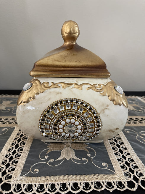 Adore the Decor™ Gold and Brown Sparkled Four Piece Ceramic Vase Accessory Set - 13"