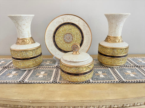 Adore the Decor™ Gold and Beige Sparkled Four Piece Ceramic Vase Accessory Set - 13"