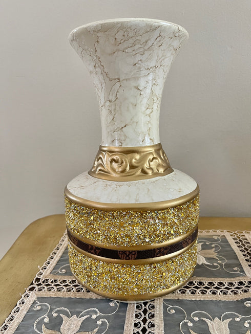 Adore the Decor™ Gold and Beige Sparkled Four Piece Ceramic Vase Accessory Set - 13"