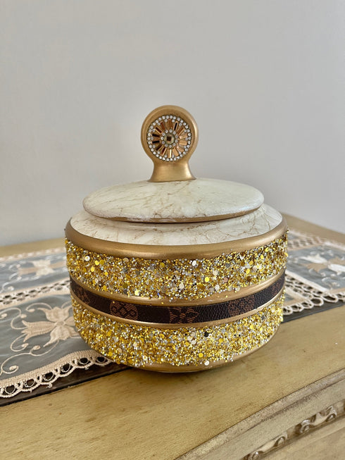 Adore the Decor™ Gold and Beige Sparkled Four Piece Ceramic Vase Accessory Set - 13"