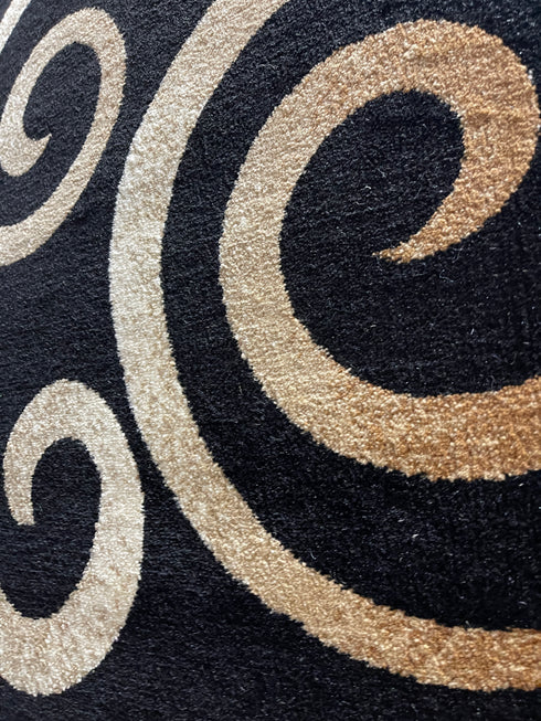 Black, Beige, and Gold Circle Swirls Abstract Area Rug