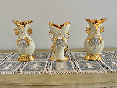 Adore the Decor™ Deep Gold and Beige 3 Piece Ceramic Vase Set - 9"