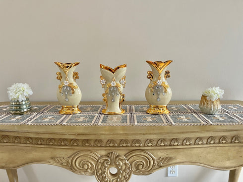 Adore the Decor™ Deep Gold and Beige 3 Piece Ceramic Vase Set - 9"