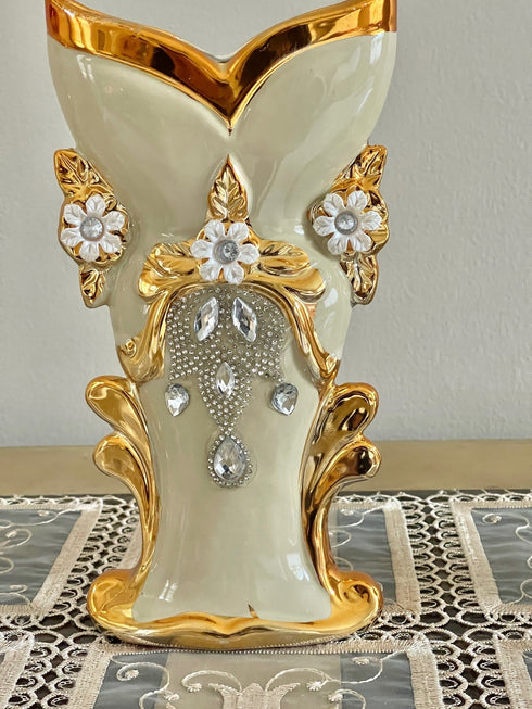 Adore the Decor™ Deep Gold and Beige 3 Piece Ceramic Vase Set - 9"