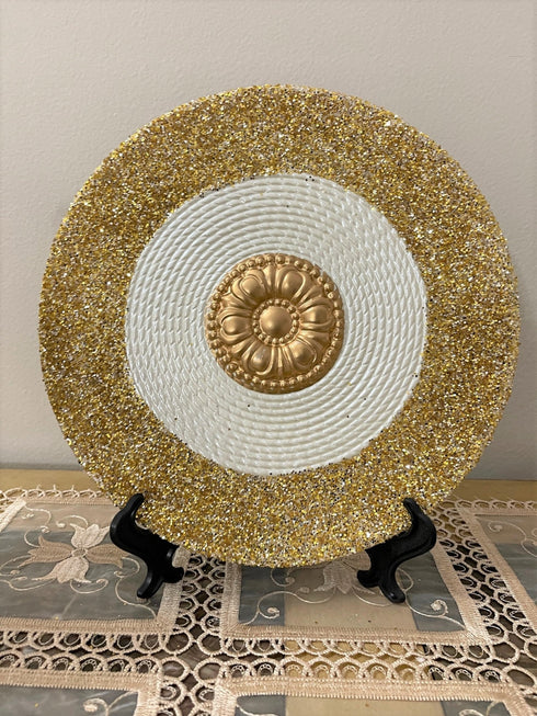 Adore the Decor™ Beige and Gold Sparkled Four Piece Ceramic Vase Accessory Set - 10"