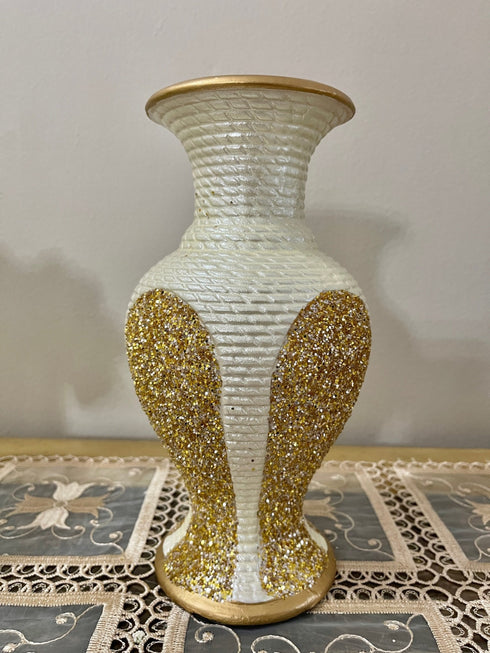 Adore the Decor™ Beige and Gold Sparkled Four Piece Ceramic Vase Accessory Set - 10"
