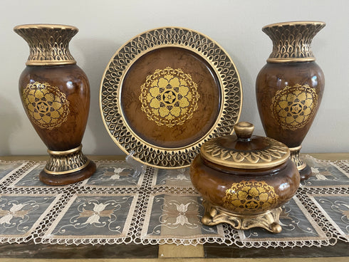 Adore the Decor™ Brown and Gold Four Piece Ceramic Vase Accessory Set - 13"