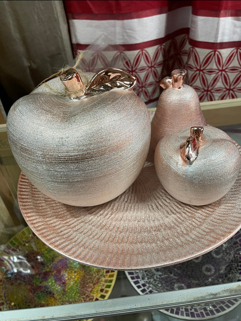 Adore the Decor™ 4 Piece Rose Gold Ceramic Apples & Pear Shiny Decor Set - 14 x 14 x 8 Inches